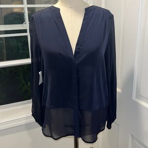 Joie 100% Silk Navy Long Sleeve Blouse Size XS